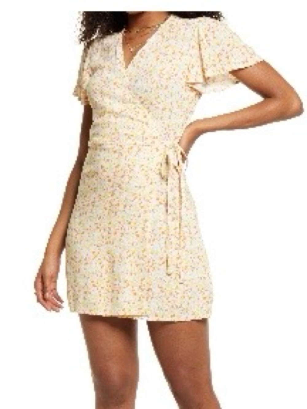 Light Yellow Floral Tie-Waist Mini Skirt